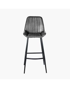 Angelo Ash Black Leather and Black Metal Bar Stool