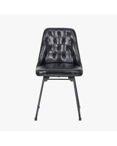 Camillo Ash Black Leather and Black Metal Diamond Back Dining Chair