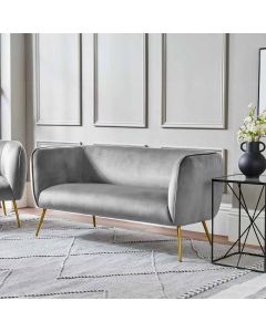 Lucca Dove Grey Velvet and Metal Sofa