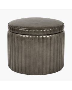 Alessandro Peppercorn Leather Round Storage Pouffe