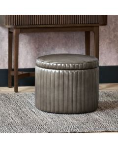 Alessandro Peppercorn Leather Round Storage Pouffe