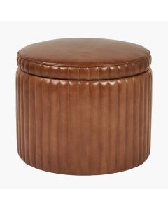 Alessandro Vintage Brown Leather Round Storage Pouffe