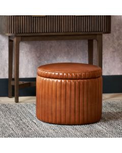 Alessandro Vintage Brown Leather Round Storage Pouffe
