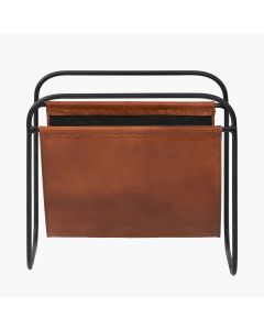 Eliseo Vintage Brown Leather Magazine Rack