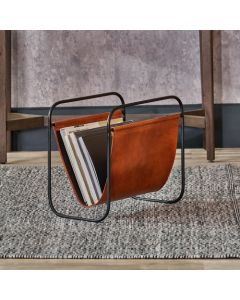 Eliseo Vintage Brown Leather Magazine Rack