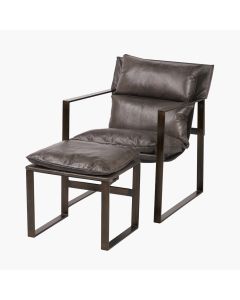 Nico Peppercorn Leather Chair and Footstool