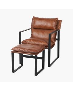 Nico Vintage Brown Leather Chair and Footstool