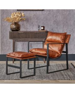 Nico Vintage Brown Leather Chair and Footstool