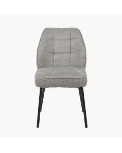 Enya Light Grey Chenille and Black Metal Quilted Back Dining Chair