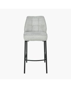 Enya Light Grey Chenille and Black Metal Quilted Back Bar Stool