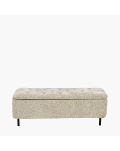 Else Mocha Textured Marl Chenille and Black Metal Buttoned Storage Ottoman