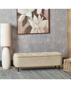 Else Mocha Textured Marl Chenille and Black Metal Buttoned Storage Ottoman