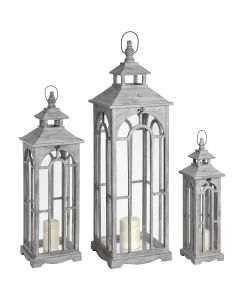Set Of Three Wooden Lanterns With Archway Design