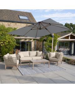 Platinum Premium Challenger T2 Cantilever Parasol 300x300x265cm. Teak Look Aluminium Frame. Manhattan Grey  Canopy