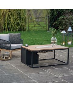 Cosiloft 120 Black and Teak Gas Fire Pit Table 120x80x50cm