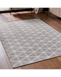 Indoor Outdoor Silver and White Geometric Design Rug