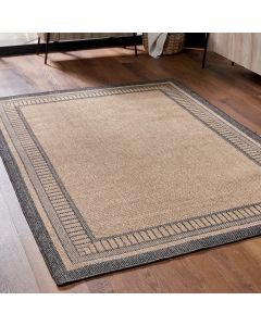 Indoor Outdoor Natural and Black Border Design Rug