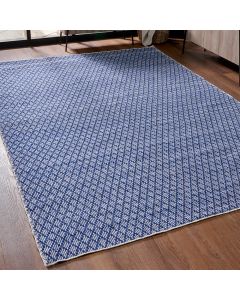Outdoor Denim Blue and White Ikat Design Rug