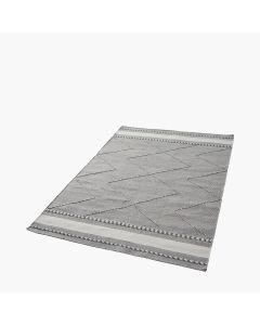 Indoor Outdoor Grey and White Plaited Stripe Design Rug