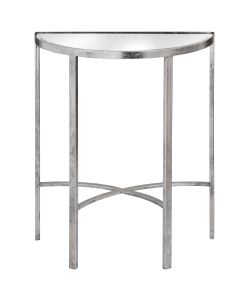 Mirrored Silver Half Moon Table With Cross Detail