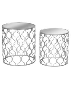 Set of Two Arabesque Silver Foil Mirrored Side Tables