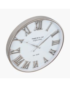 Silver and White Metal Round Wall Clock