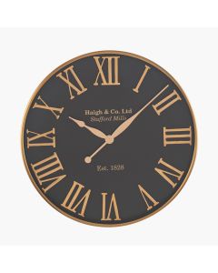 Antique Gold and Black Metal Round Wall Clock