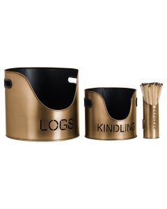 Bronze Finish Logs And Kindling Buckets & Matchstick Holder