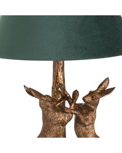 Antique Gold Marching Hares Lamp With Green Velvet Shade