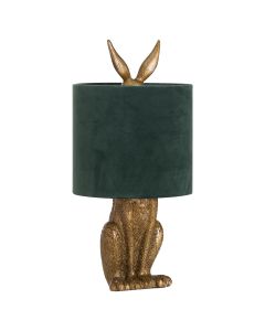 Antique Gold Hare Table Lamp With Green Velvet Shade