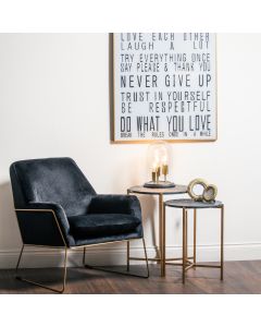 Set Of 2 Gold And Black Marble Tables