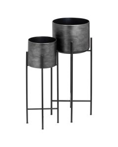 Set Of Two Grey Metallic Planters On Stand