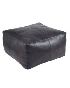 Steel Grey Leather Square Pouffe