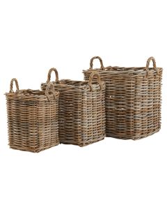 Set of 3 Kubu Rattan Square Storage Baskets