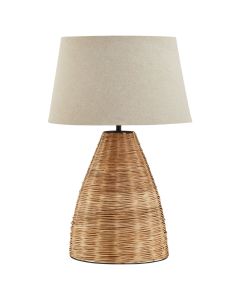 Conical Wicker Table Lamp With Linen Shade