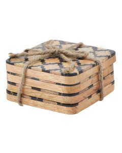 Set Of 4 Wood Effect Black Geometric Coasters