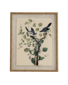 Flora & Fauna Collection Shrikes On Linen In Beaded Frame