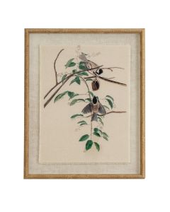 Flora & Fauna Collection Chickadees On Linen In Beaded Frame