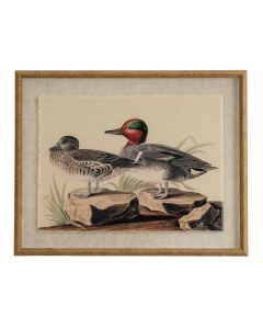 Flora & Fauna Collection Teals On Linen In Beaded Frame