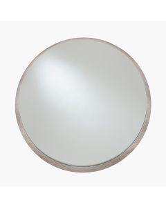 Grey Oak Wood Veneer Round Wall Mirror