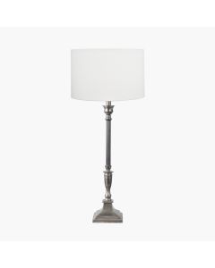 Canterbury Antique Silver Metal Table Lamp Base with Henry 35cm White Handloom Cylinder Lampshade