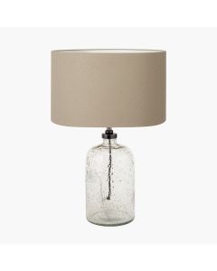 Ophelia Small Grey Bubble Glass Table Lamp Base with Henry 30cm Taupe Handloom Cylinder Lampshade