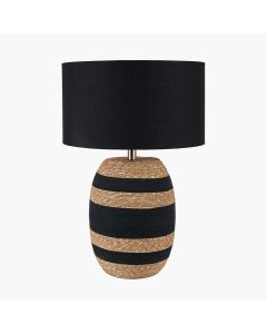 Kalutara Black and Natural Sea Grass Tall Table Lamp Base with Lino 40cm Black Self Lined Linen Cylinder Lampshade