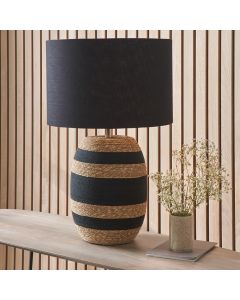 Kalutara Black and Natural Sea Grass Tall Table Lamp with Lino 40cm Black Self Lined Linen Drum Shade