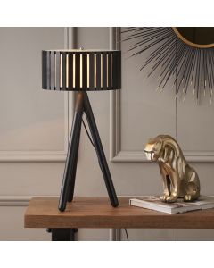 Rabanne Slatted Black Wood Tripod Table Lamp