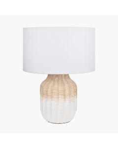 Amalia Natural Ombre Textured Stoneware Table Lamp Base with Harry 30cm Ivory Cotton Mix Cylinder Lampshade
