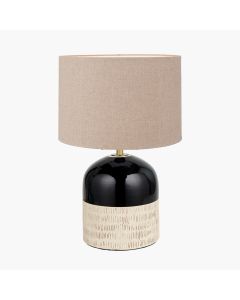 Lotta Black and Natural Stoneware Table Lamp with Edward 35cm Natural Linen Cylinder Shade