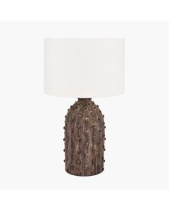 Kali Textured Dot Grey Stoneware Table Lamp Base with Lino 30cm White Self Lined Linen Cylinder Lampshade