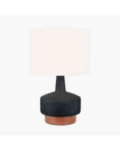 Elio Black and Wood Effect Textured Ceramic Table Lamp