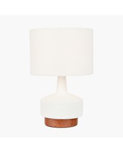 Elio White and Wood Effect Textured Ceramic Table Lamp